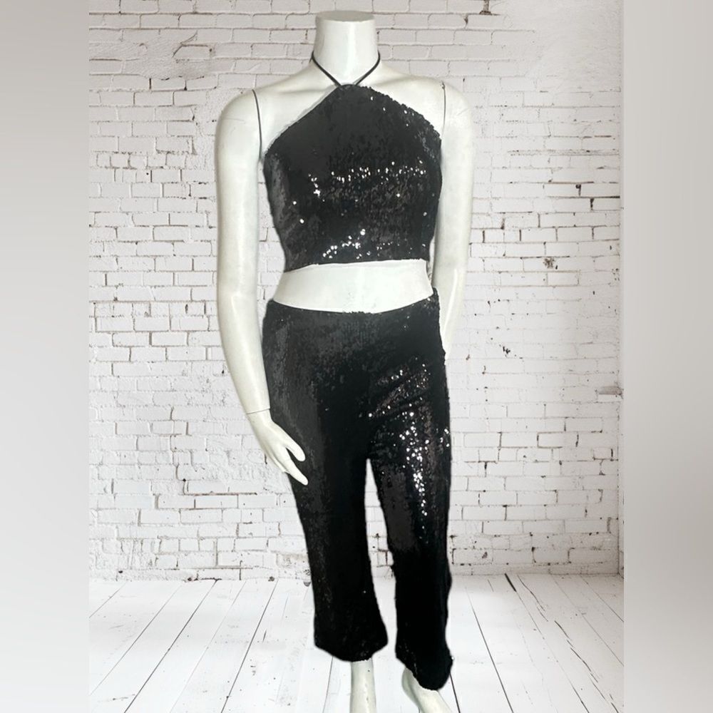 House of Harlow Black Sequin 2 Piece Pant Set
